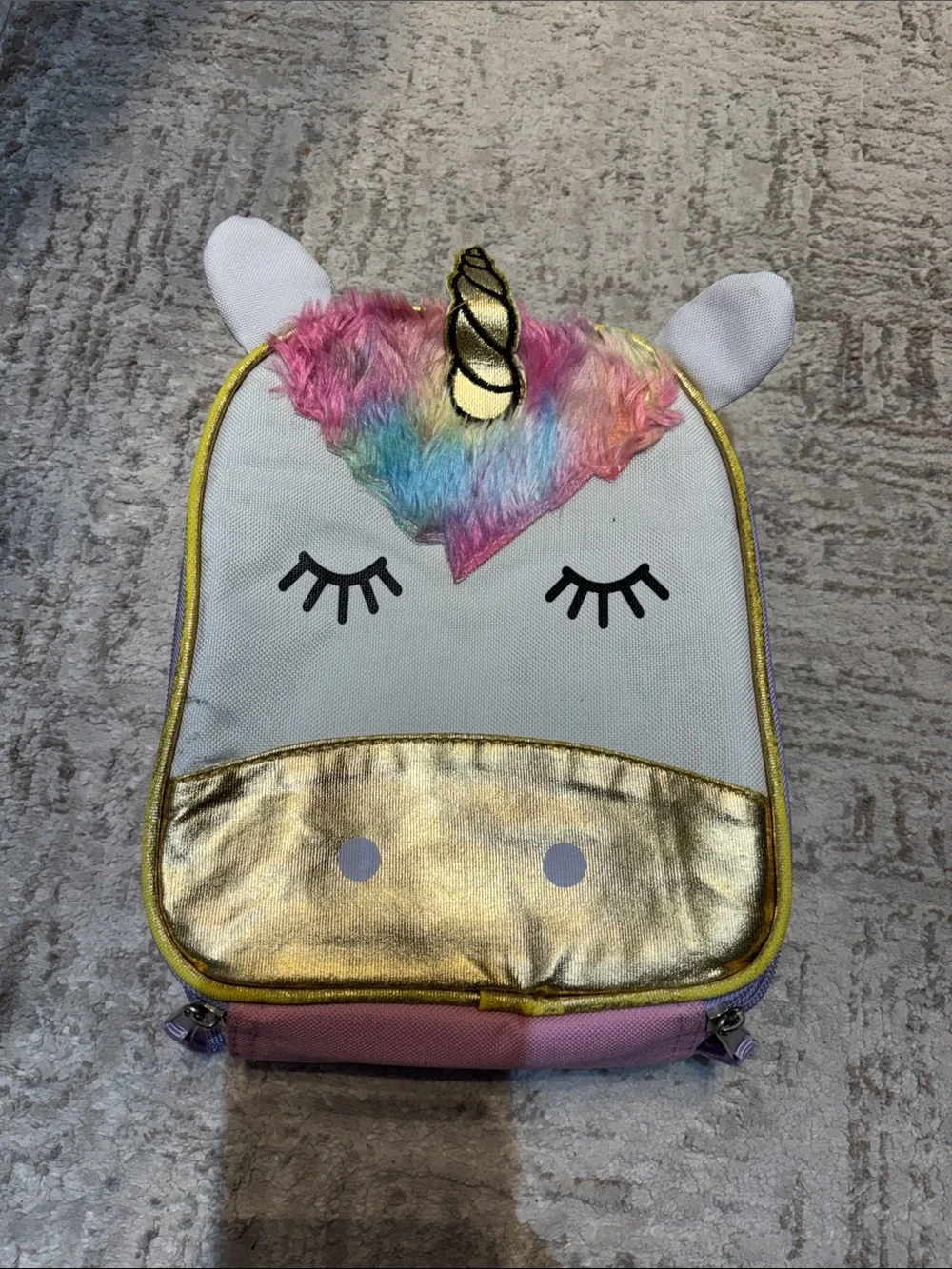 Kids Unicorn Lunch Bag - Gold, Pink, Rainbow Mane
